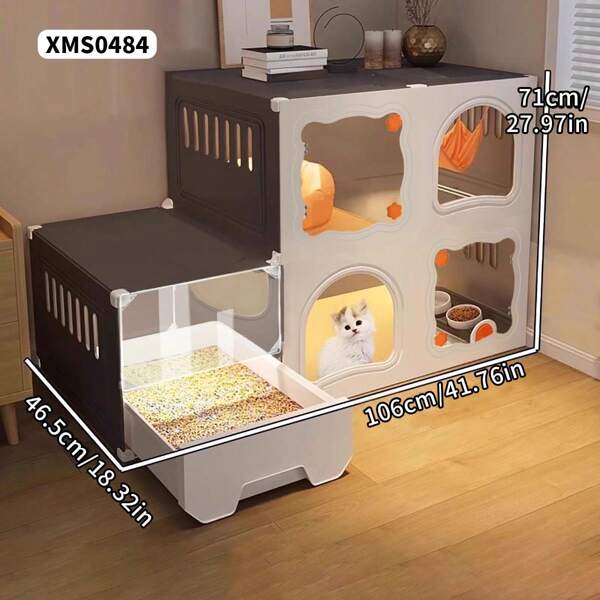 Cat Villa Cat Cage With 1 Bedroom, 1 Living Room, 1 Bathroom, Cat Bed, Litter Box In 1 Unit, Space-Saving, Suitable For Multi-Cat Households, Small Apartment