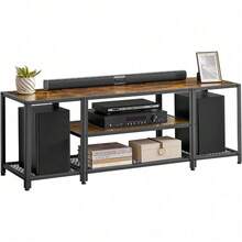 Soporte de TV moderno para televisores de hasta 65", centro de entretenimiento de 3 niveles, consola de TV industrial con estantes abiertos, para el hogar, marrón rústico y negro, ULTV097B01 - MarrÓn RÚstico + Negro - Ver 6