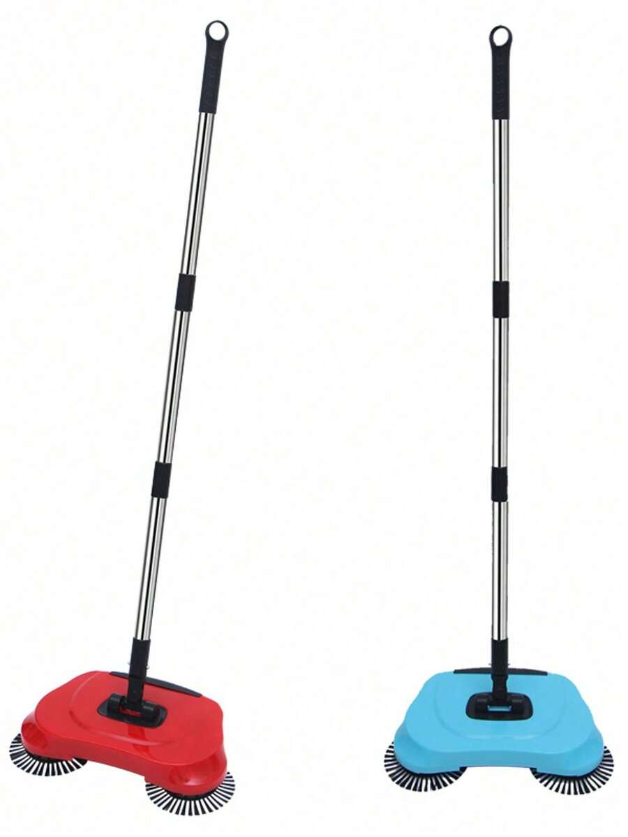 2 piezas de barredora de empuje manual, aspiradora, máquina de fregado todo en uno, combinación de escoba y recogedor, fregona, barredora mágica, barredora doméstica multifuncional de mano - Rojo - Ver 1