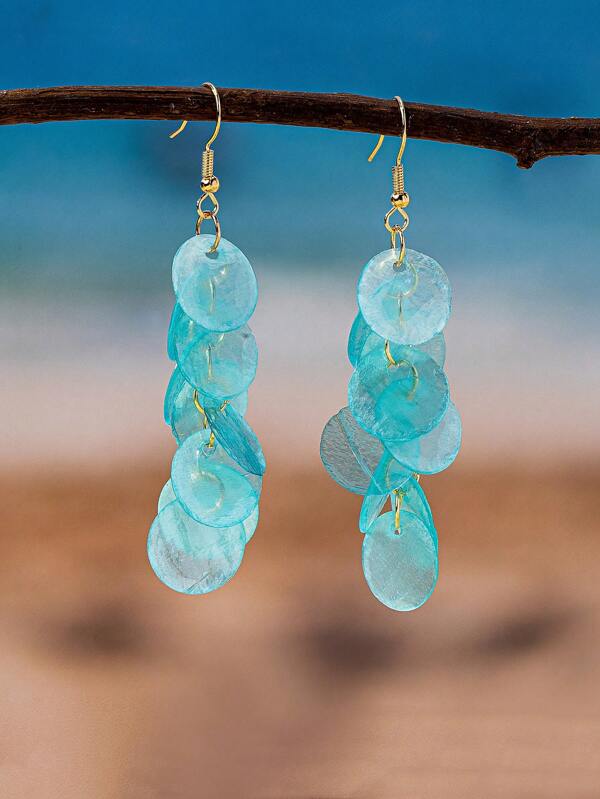 1 par de aretes de concha con borlas largas, estilo bohemio simple, para verano y vacaciones, adecuado para playa, fiesta y uso diario