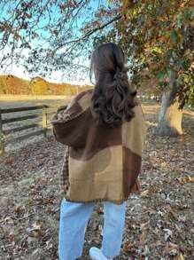 Vivid Style Women's Checkered Knitted Cardigan, Lantern Sleeve Relaxed-Fit Oversized Jacket, Retro Autumn/Winter Sweater