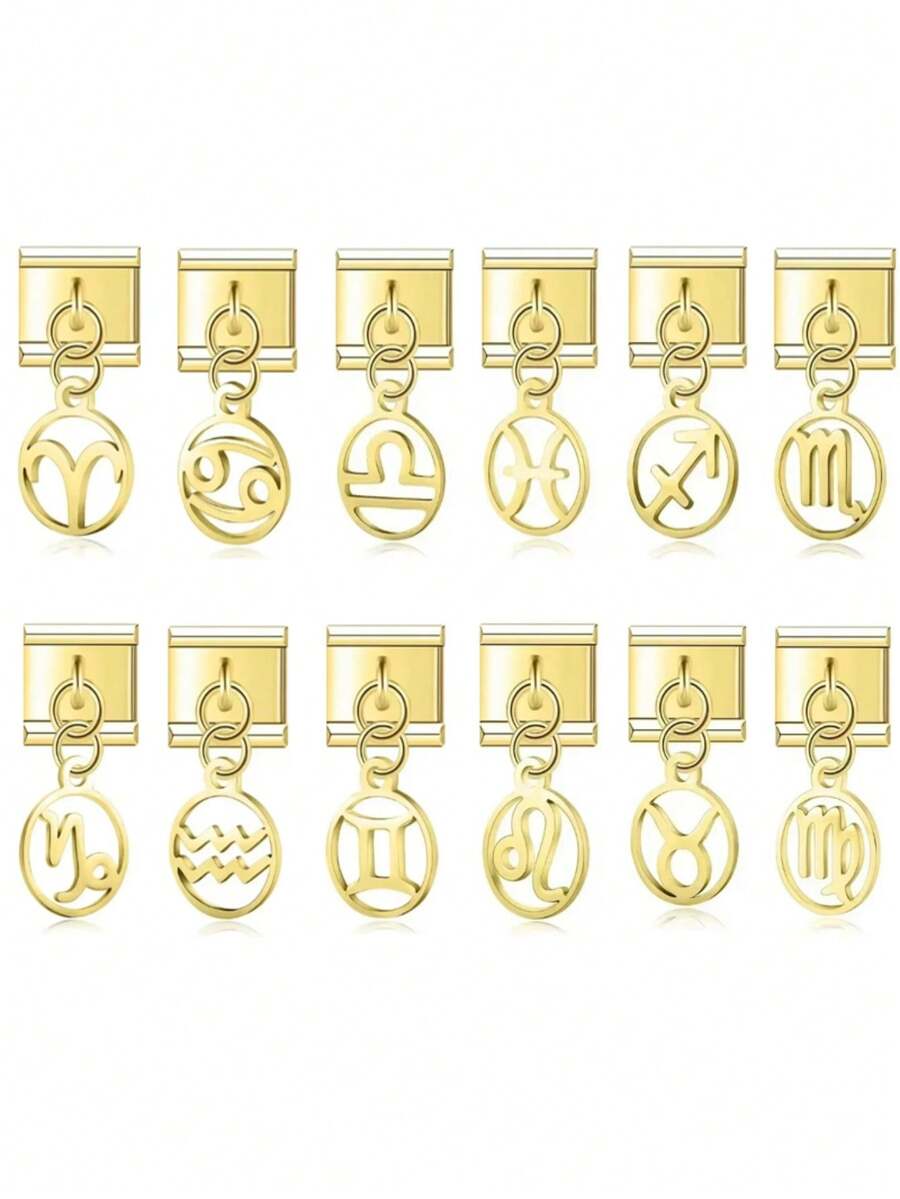 2025 Fashions Modular Golden Twelve Constellations Italian Charm Links Fit 9mm Elastic Bracelet Stainless Steel Making Jewelry - A - View 1