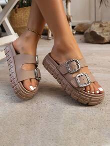 FZY 2026 New Style Women's Sports Sandals, Solid Color Style, Multifunctional Buckle, Adjustable Women's Flat Sandals, Fashionable And Versatile Women's Sandals For Outdoor Travel, Beach, Seaside, Water Play, Thick-Soled, Durable And Elegant Women's Slippers For Bathroom And Bathing. Elegant Women's Sandals. Must-Have Women's Home Slippers.Essential Easter Outfits - Màu Khaki - Xem 5