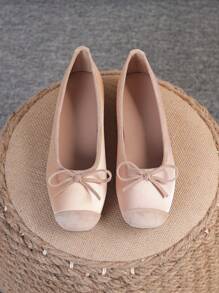 Bailarinas para mujer, zapatos planos de punta cuadrada con suela blanda, zapatos planos versátiles con lazo, mocasines planos color champán, tallas 35-43 (corre un número talla grande grande)