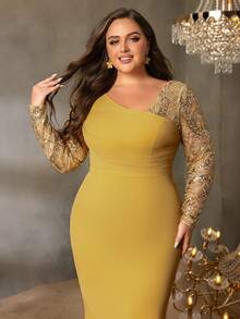 Faeriesty Curve Plus Elegant Chiffon Evening Gown With Beaded Sheer Sleeves - Fitted Mermaid Silhouette With Floor-Length Skirt, Perfect For Bridal Receptions, Red Carpet Galas, And Award Ceremonies