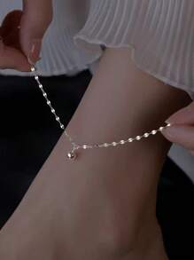 1Pc Adjustable Beaded Anklet For Women - Stylish Summer Silver Charm Ankle Bracelet, & Elegant Foot Chain Accessory