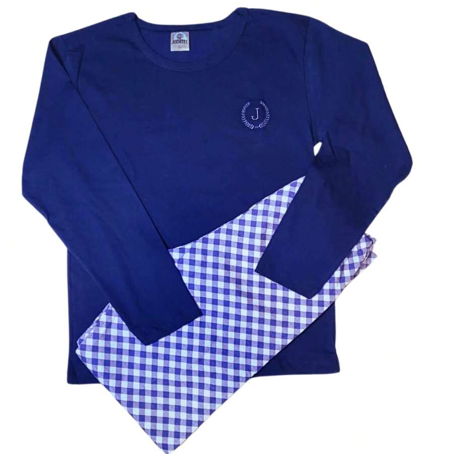Long 100% Cotton Adult Men's Pajamas - Navy Blue - View 1