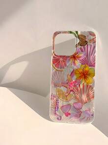 1 pieza Funda de teléfono TPU a prueba de golpes con patrón gráfico de pluma, concha, flor y pez, compatible con Apple 16, 15, 14, 13, 12, 11 Pro Max y series, resistente al agua, a prueba de caídas y arañazos - Plateado - Ver 2