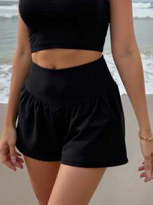 Swim Lushoire Women's Solid Color Simple Casual Beach Pants Summer