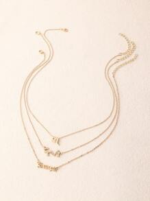 3pcs/Set Rhinestone 12 Zodiac Sign Chain Necklace Set, Women's Versatile Daily Accessory