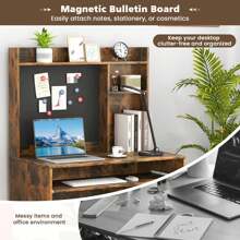 GOFLAME Computer Desk Home Office Desk With Magnetic Bulletin Board