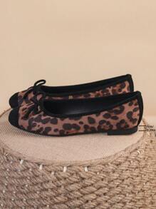 Bailarinas para mujer, zapatos de suela blanda con punta cuadrada y estilo elegante, bailarinas versátiles con moño, mocasines planos con estampado de leopardo en negro, tallas 35-43 (corren grandes - talla hacia arriba)