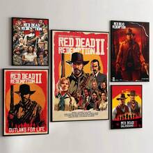 1 pieza/Set de 3 pósteres artísticos de pared, con opción de marco. 1 paquete de pósteres del juego Red Dead Redemption 2 , adhesivos de papel impermeables, decoración de pared para cafetería, bar o habitación
