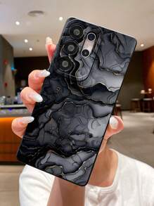 Carcasă de telefon nouă cu textură mată de marmură neagră, anti-cădere, anti-zgârieturi, anti-amprentă, moale, TPU neagră, protecție pentru lentile, compatibilă cu Samsung, Redmi, OPPO, VIVO, impermeabilă și rezistentă la șocuri