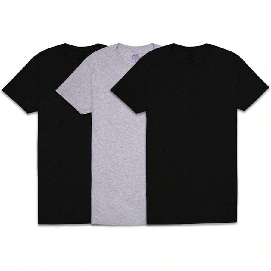 Men's Crew Tee Undershirts, Wicking,, Big & Tall Available - Black/Grey - 3 Pack - View 1