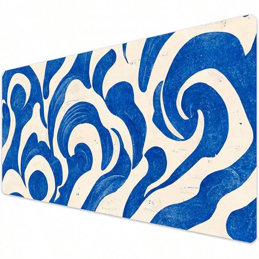 French KOKO Desk, Large Desk Pad Large Mouse Pad Cute Desk Accessories Home Office Essentials XL Desk Desk Pad Keyboard Mouse Desk Pads On Top Of Desks Computer Pink Floral Women Girls - Blue Waves - 查看 1