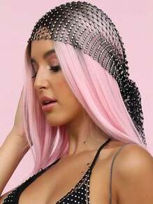 1 peça 45 cm Bandana para cabelo feminino, lenços de com strass para chapéus, lenço de rede de pesca