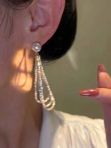 2 Pieces Of Exaggerated European And American Design With Long Diamond Water Drop Embedded Earrings For Women, Banquet And Wedding Gifts