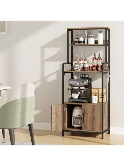 Kitchen Shelf, St ing Shelf Hooks Door, Baker's Made Of Wood Metal Frame, Stable Storage Hallway, Kitchen, Living Room, Brown, 59.7 40 149 Cm