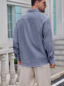 Men's Casual Striped Textured Fabric Shirt, Soft, Comfortable, Suitable For Both Casual And Office Wear, Simple And Elegant Style