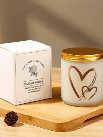 Romantic Heart Scented Candle – 12oz Soy Wax Jar With Gold Lid – Elegant Gift Candle For Her Or Him