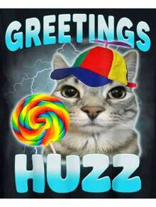 Men's T-Shirt Funny Greetings Huzz T-Shirt, Humor Cat Alpha Shirt, Short Sleeve Tee For Men Women, Top Shirt Gift For Boyfriend HusbandMen's Casual Short Sleeve T-Shirt – Basic Summer Tee For Men (S-XXXL) , Vintage, Shirts, Graphic Tees, , Funny T Shirts, Graphic Tees, Western, White Graphic Tees - 黑色 - 查看 2