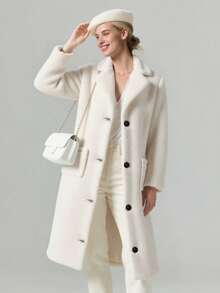 Eilly Bazar 女式长袖翻领长开衫，秋冬 - 米色 - 查看 5