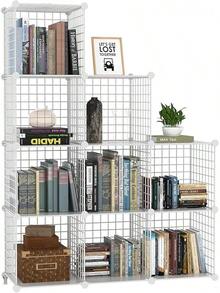 Estanteria Modular Malla Almacenamiento de 9 cubos Montaje DIY,Organizador de Almacenamiento de Cubos de Alambre con Tabique de Plástico PP ,Estantería Modular Apto para Dormitorio, Salón, Armario - Blanco - Ver 8