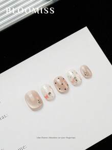 10 Pieces Of Handcrafted Press On Nails Short , Polka Dot Style , Summer Nails, Reusable Fake Nails Nail Supplies Nails