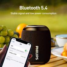 PHILIPS 便携式蓝牙音箱，重低音环绕声，蓝牙 5.4，无线立体声配对，24 小时播放时间，适用于家庭/户外/派对/海滩，生日礼物（黑色/白色） - 彩色 - 查看 7