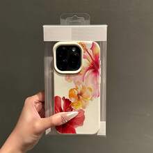 花 1 件荔枝纹理哑光简约镜头保护可爱红兰花花卉简约图案手机壳兼容 16 Pro Max、15、14 Plus、13、12、11 防水防震防摔防刮 - 彩色 - 查看 3