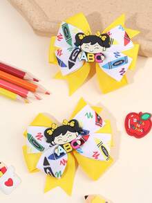 2 件装返校季女孩蝴蝶结发夹可爱校园风格蝴蝶结发夹罗缎丝带发夹时尚发饰