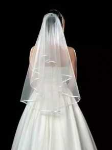 1pc Beige Double-Layer Short Bridal Veil With Comb