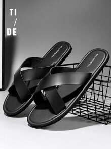 HISQIM Men's Comfortable And Fashionable Black Slippers Cross Flip Flops Cool Flat Casual Sandals Men Sandals, Shower Shoes