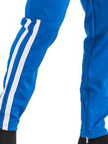 Mens Aqua Blue And White Side Stripe Cargo Track Pants Elastic Waist With Drawstring Ankle Zipper Streetwear ACtivewear Gym And Fitness Casual Pants  Regular Fit    Weekend Casual  Night Out  Sports  Daily - 水白色 - 查看 4