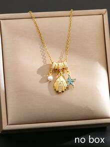 1pc Fashionable Minimalist Micro-Inlaid Zirconia Faux Pearl Shell Necklace