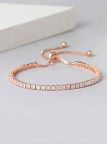 1pc Rose Gold Zirconia Stone Adjustable Bracelet, Suitable For Daily Wear