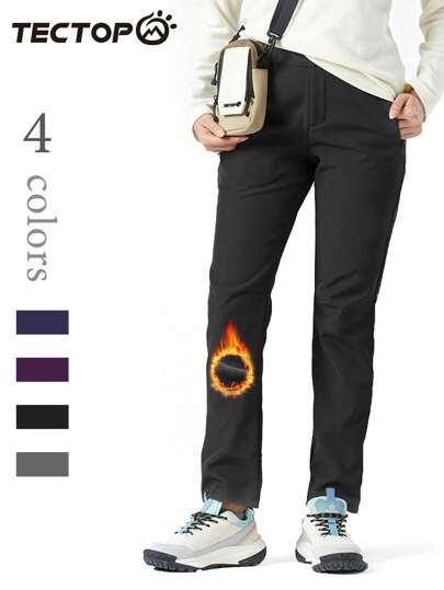 TECTOP Pantalones de esquí y senderismo para mujer con forro térmico, bolsillos con cremallera, de suave caparazón exterior, para otoño e invierno, con forro polar