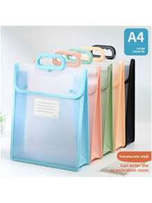 1pc A4 Double Layer Handle Bag, Transparent & Thick Multi-Function File Folder Bag, PVC Waterproof Student Homework Bag, Large Capacity, Stylish Minimalist Desk Organizer, Stationery Supply Subject Sorting Bag, Suitable For Daily Commuting, Back To School, School Supplies