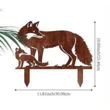 1 件乡村金属狐狸花园桩 - 迷人的庭院艺术雕塑，适用于花坛和菜地、鸡舍设计、理想的野生动物礼物、花园装饰