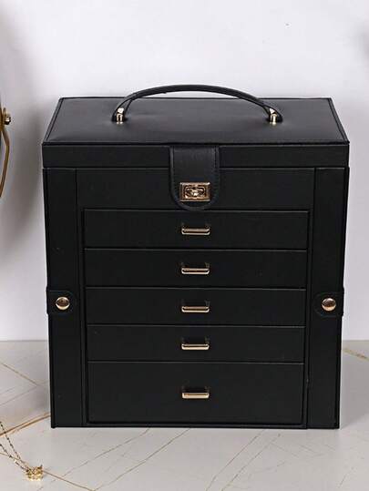 Caja de joyería de gran capacidad y multicapa de PU, organizador de tocador multifuncional, adecuado para collares, aretes, anillos, pulseras, relojes, lápices labiales, almacenamiento de cosméticos diarios, bolsa de viaje para joyas, esenciales de viaje, accesorios de viaje, bolsa de viaje, vacaciones, regreso a la escuela, cosas de la escuela, caja de joyas, organizador de joyas