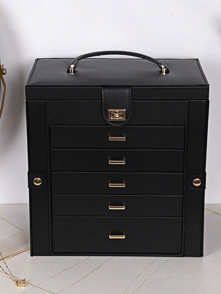 Caja de joyería de gran capacidad y multicapa de PU, organizador de tocador multifuncional, adecuado para collares, aretes, anillos, pulseras, relojes, lápices labiales, almacenamiento de cosméticos diarios, bolsa de viaje para joyas, esenciales de viaje, accesorios de viaje, bolsa de viaje, vacaciones, regreso a la escuela, cosas de la escuela, caja de joyas, organizador de joyas