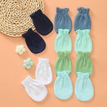3/4/5/6 Pares de manoplas de unicolor para recién nacidos, aptas para todas las estaciones, guantes de protección de manos para niños y niñas, regalo ideal para recién nacidos