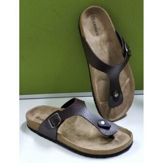 Chanclas tipo tanga casuales unisex, sandalias de corcho suave para uso interior y exterior, zapatos de playa antideslizantes