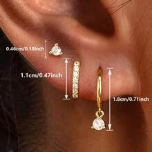 3pcs Fashionable Minimalist Cubic Zirconia Huggie Hoop Earrings Set, High Quality Brass Huggie Hoops, Elegant And Simplistic Women's Hoops, Suitable For Vacation, Daily Wear, Birthday Gifts And More