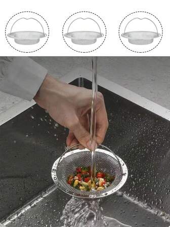 1/2/3 件不锈钢滤网，现代简约风格，银色圆形设计，厚滤网，有效吸附残留物，适合日常厨房使用，非常适合节日餐食准备或日常蔬菜清洗，保持水槽清洁，实用耐用