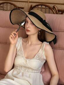 1 Stück Damen Mode Accessoire Schleife Dekor Sommer Strohhut