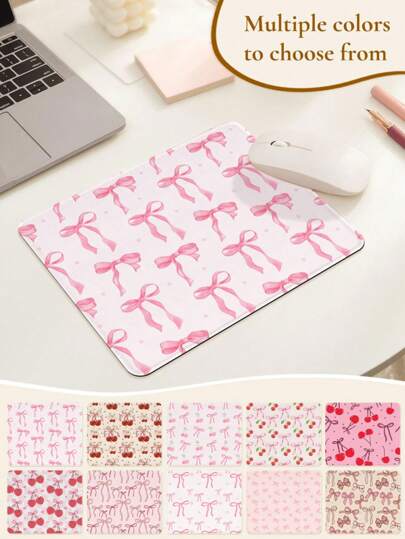Cute Mouse Pad Pink Dots Bows Mousepad, Waterproof Mouse Mat Design Cloth, Non-Slip Rubber Base Computer Funny Mouse Pads, Small Mouse Pad Desk Accessories