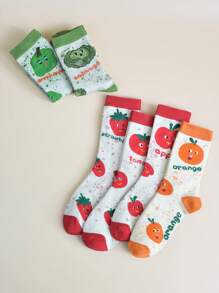 6 Pares de Meias Cano Médio Femininas com Impressões Aleatórias de Legumes Fofos, Desenho de Tomate
