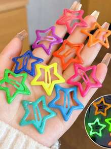 10 Stück/Set bunte leuchtende Sterne Haarspangen, leuchtende Haarschmuck Haarspangen für Frauen, Pony Haarspangen, im Dunkeln leuchtende Haarspangen, lustiges Haardekorations-Set für Konzerte und Unterstützung